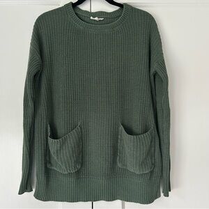 KyeMi Olive Green Knit Crewneck Sweater with Front Patch Pockets Size Small
